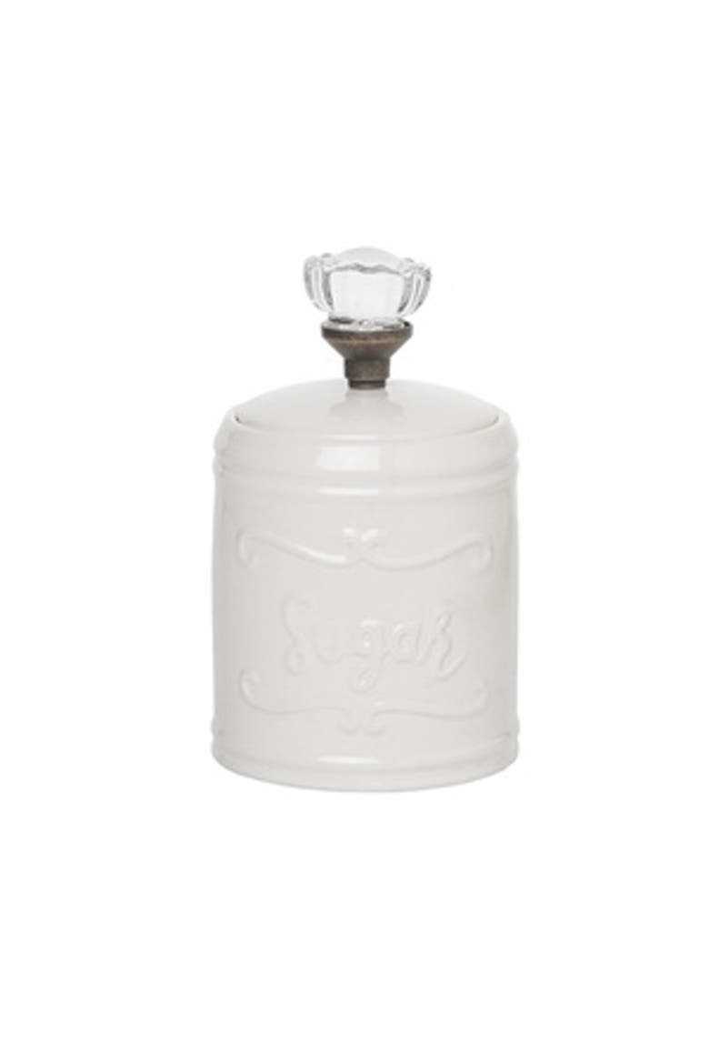White Dolomite Sugar Canister with Glass Knob, Main, color, White