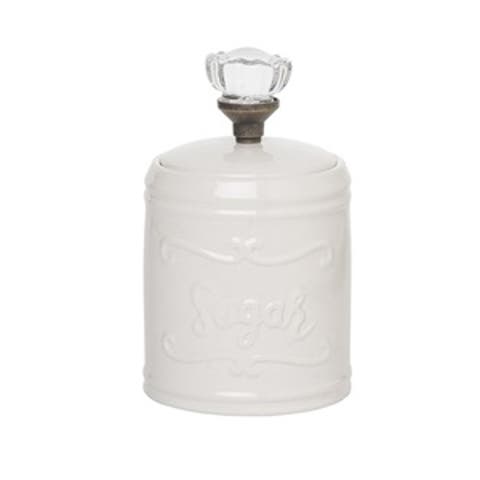 White Dolomite Sugar Canister with Glass Knob