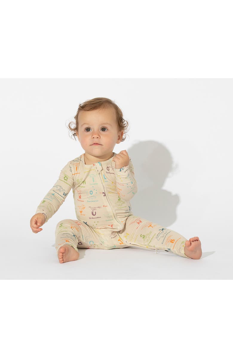 Bellabu Bear Kids' Dino ABC Fitted One-Piece Convertible Pajamas, Alternate, color, Beige