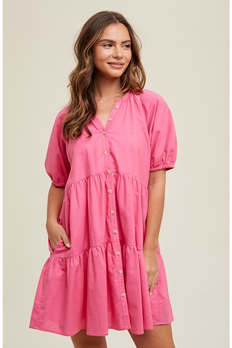 Button Front Tiered Dress, Alternate, color, PUNCH
