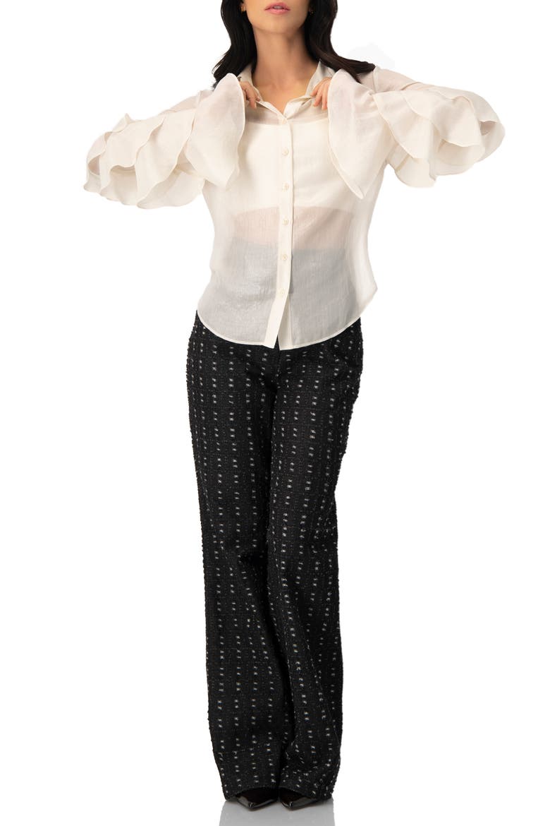 Sheer Shirt with Tiered Ruffle Sleeves, Alternate, color, Natural