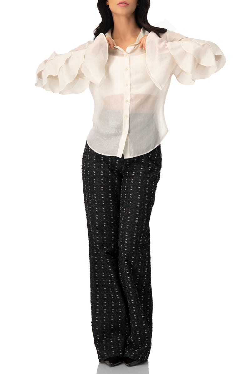 IVONNE Sheer Shirt with Tiered Ruffle Sleeves, Alternate, color, Natural