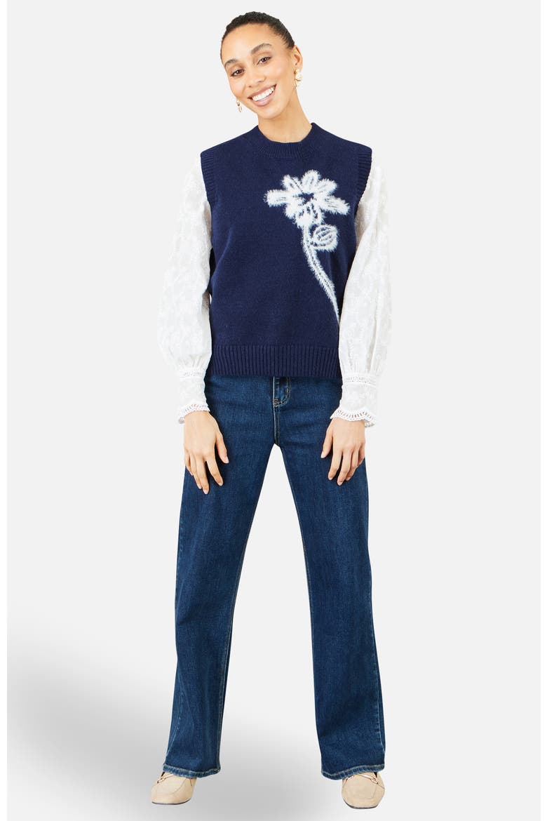 Knitted Flower Sleeveless Jumper Vest, Alternate, color, Navy