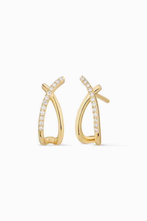 14K Yellow Solid Gold Kisses Diamond Drop Earrings