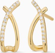 Oradina 14K Yellow Solid Gold Kisses Diamond Drop Earrings