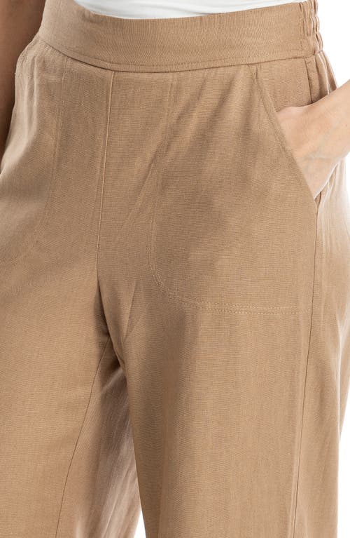 Max Studio Stripe High Waist Linen & Cotton Pants In Brown