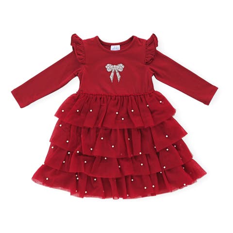 Christmas Pearl Long Sleeve Tutu Dress (Toddler, Little Kid & Big Kid)