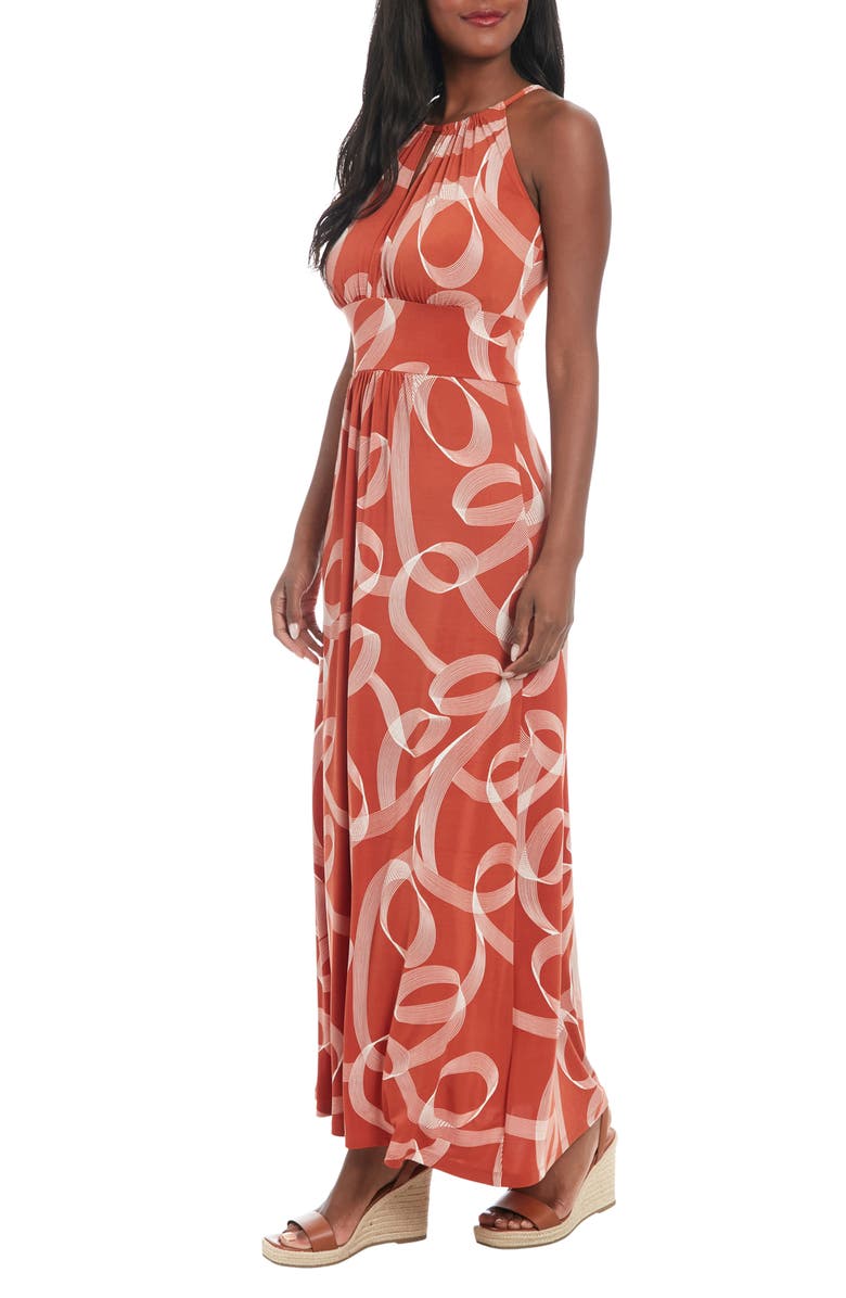 London Times Swirly Scroll Printed Jersey Dress, Alternate, color, Brown/ Ivory