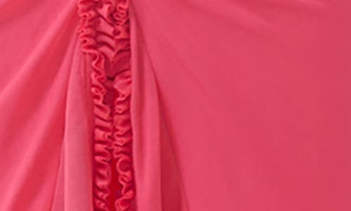 Afrm Cassian Ruched Detail Crossback Mesh Gown In Pink