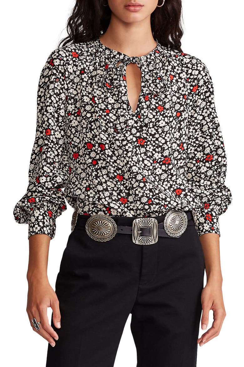 Floral Long Sleeve Blouse, Main, color, 749 POPPY FIELD FLORAL