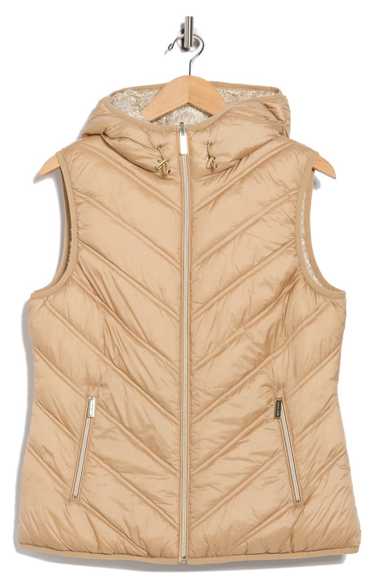 Michael Kors Water Resistant Reversible Packable Quilted Vest, Alternate, color, Khaki
