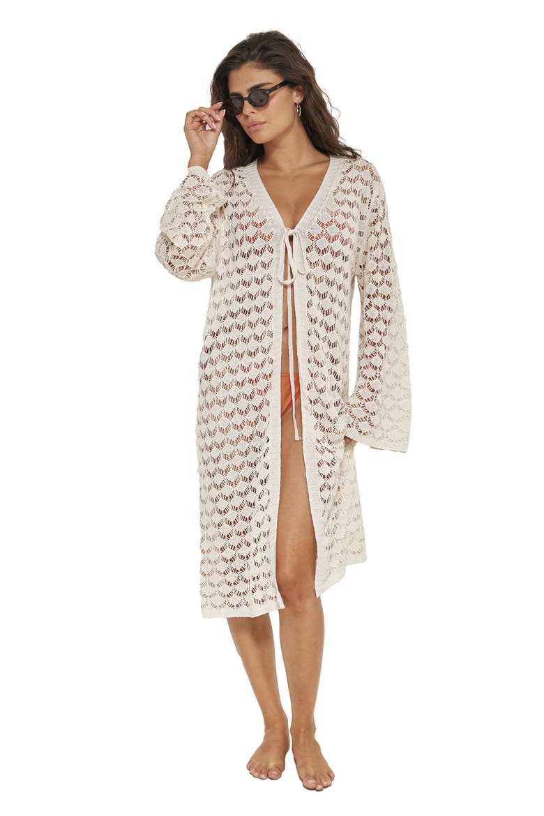 Rama Crochet Front Tie Robe Cover-Up, Main, color, Beige