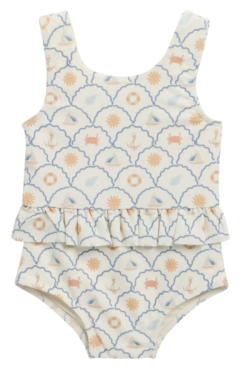 Rylee + Cru Skirted One-Piece Swimsuit, Main, color, Ivory