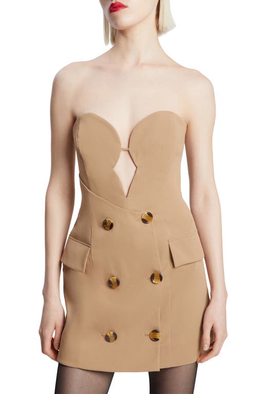 Bardot Lilith Button Front Mini Dress In Camel