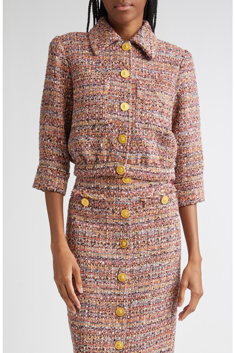 Jia Crop Tweed Jacket, Main, color, MAUVE/ TAN MULTI TWEED