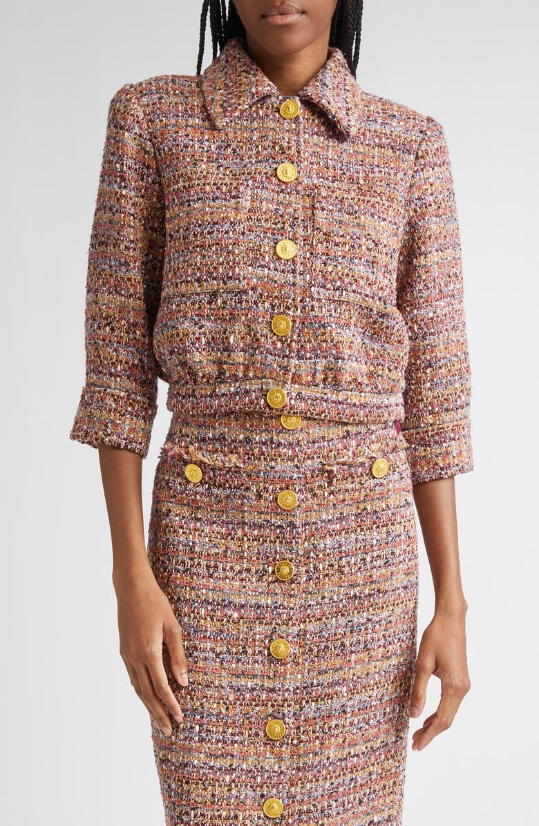 L'AGENCE Jia Crop Tweed Jacket, Main, color, Mauve/ Tan Multi Tweed