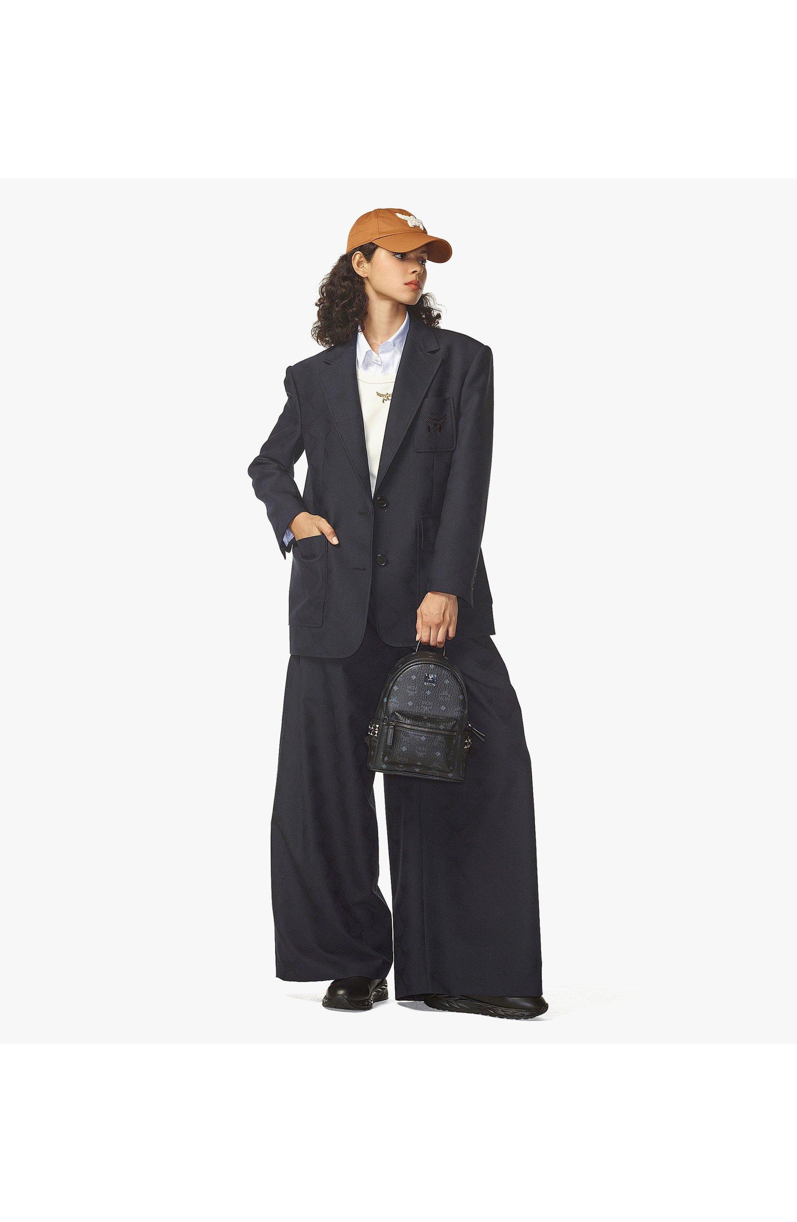 MCM Mini Stark Side Studs Backpack in Visetos, Alternate, color, Black