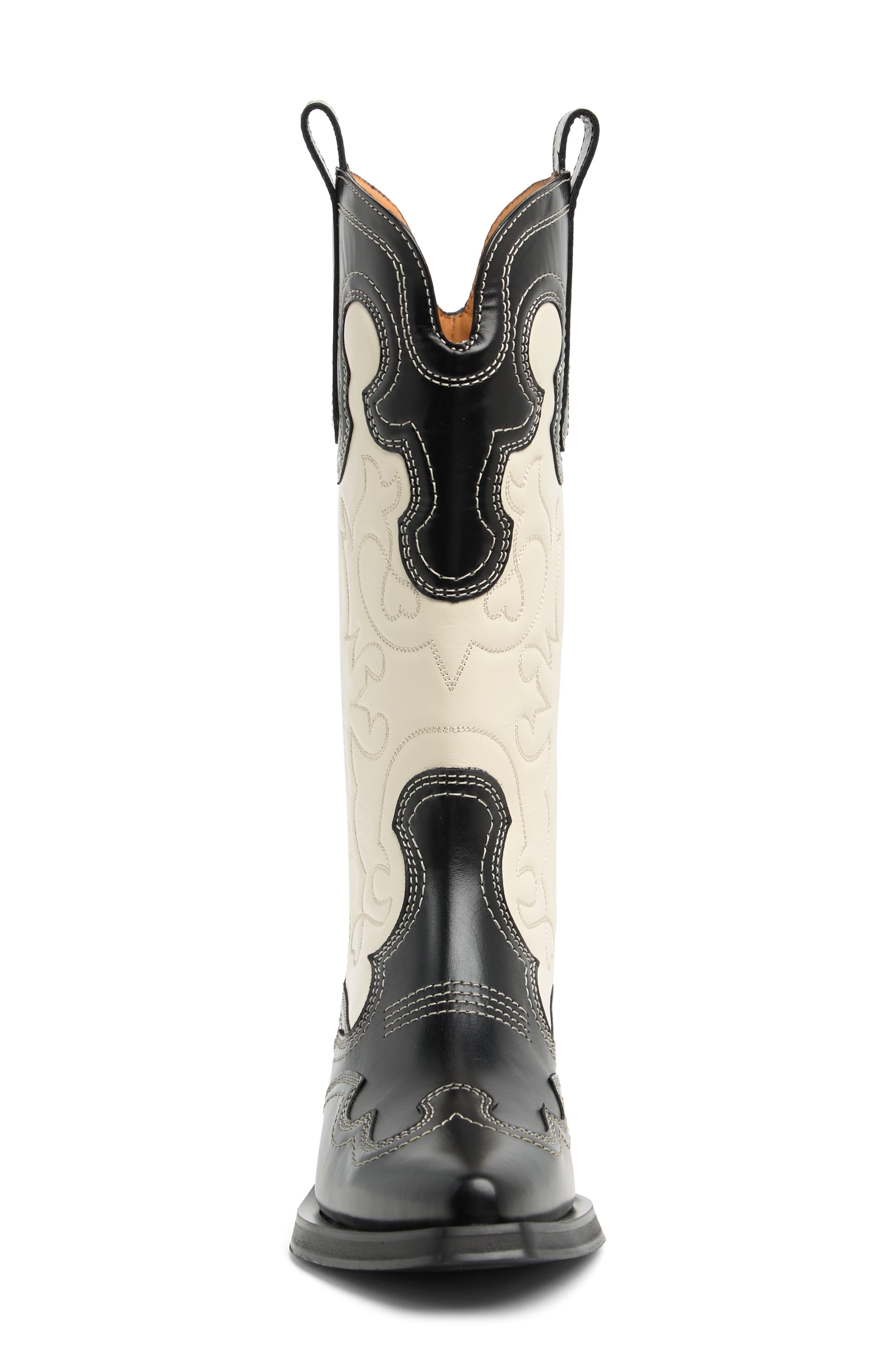 Ganni Embroidered Western Boot, Alternate, color, 