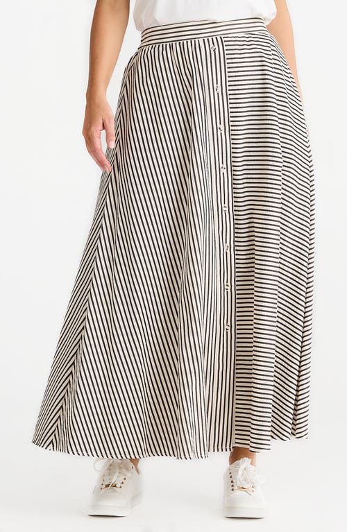 Brave + True Brave+true Lucy Mixed Stripe Maxi Skirt In White W Black Stripe