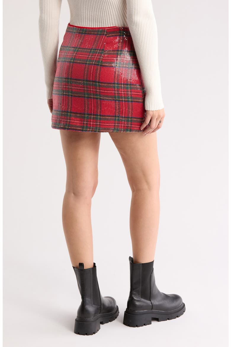 Sequin Plaid Miniskirt, Alternate, color, RED PLAID
