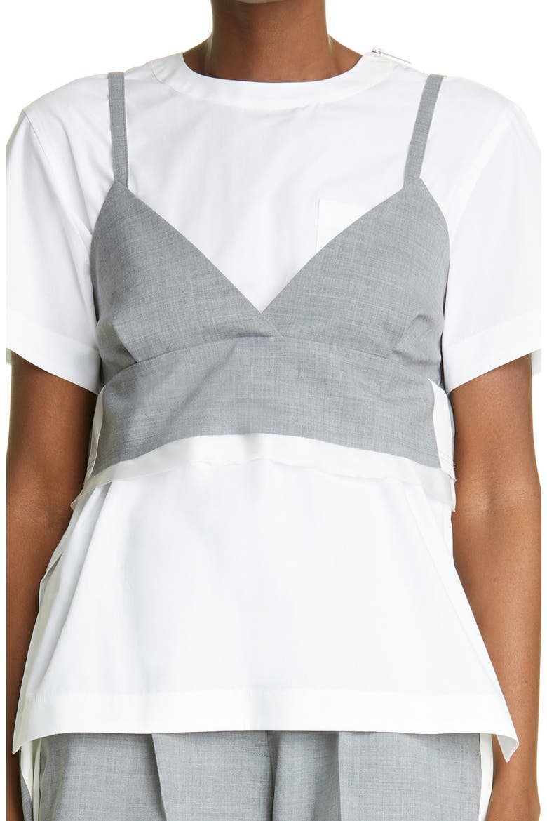 Poplin Top with Removable Bralette, Main, color, LIGHT GREY/ WHITE