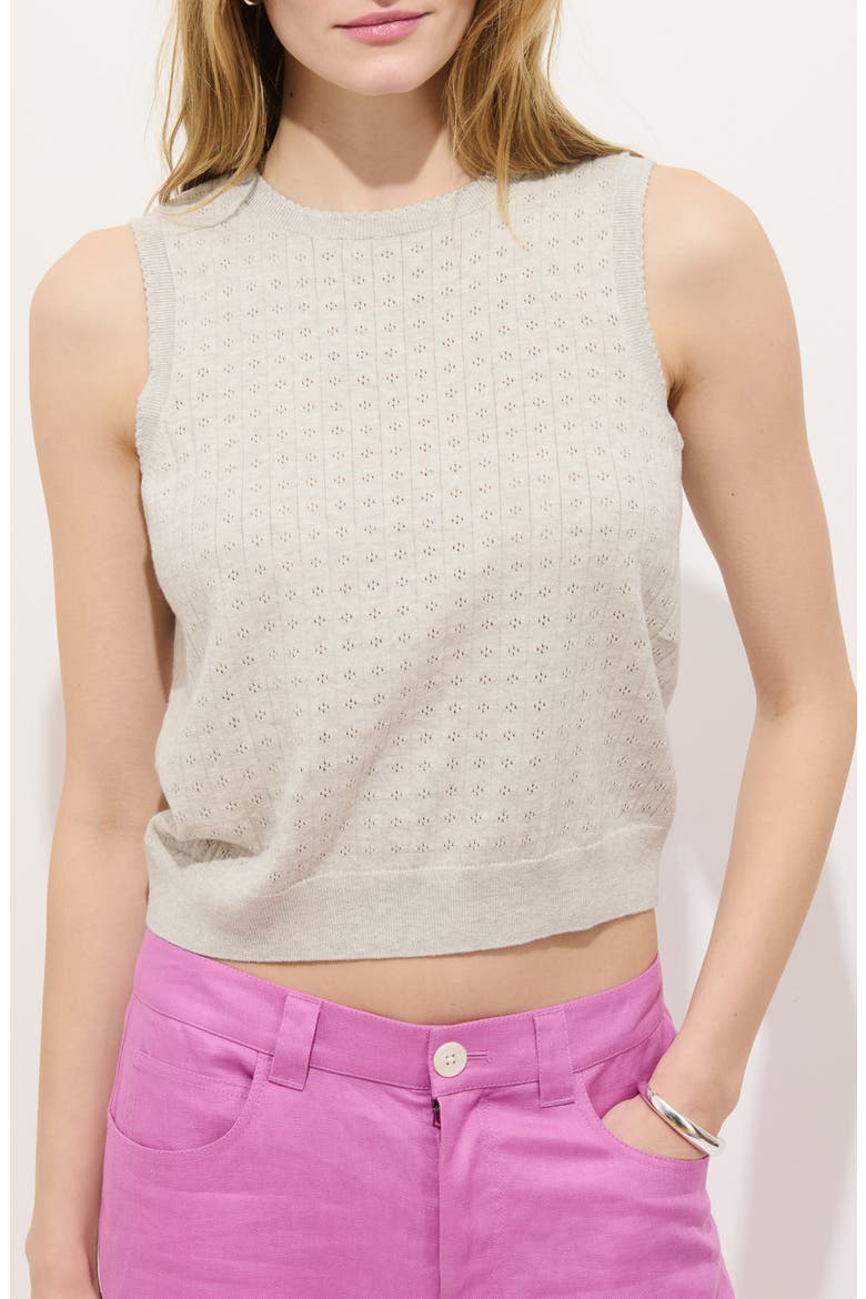 Odette Cotton & Cashmere Pointelle Sweater Tank, Main, color, HEATHER GREY