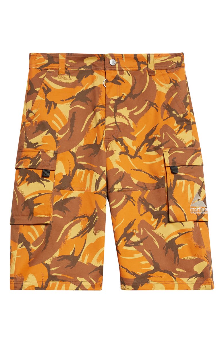 Martine Rose Camouflage Utility Cargo Shorts, Main, color, Orange Camo