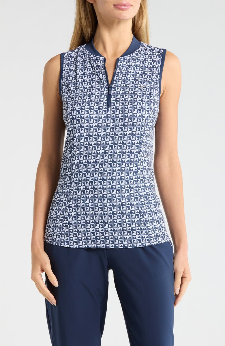 ORIGINAL PENGUIN GOLF Geometric Print Sleeveless Golf Knit Polo, Main, color, Black Iris