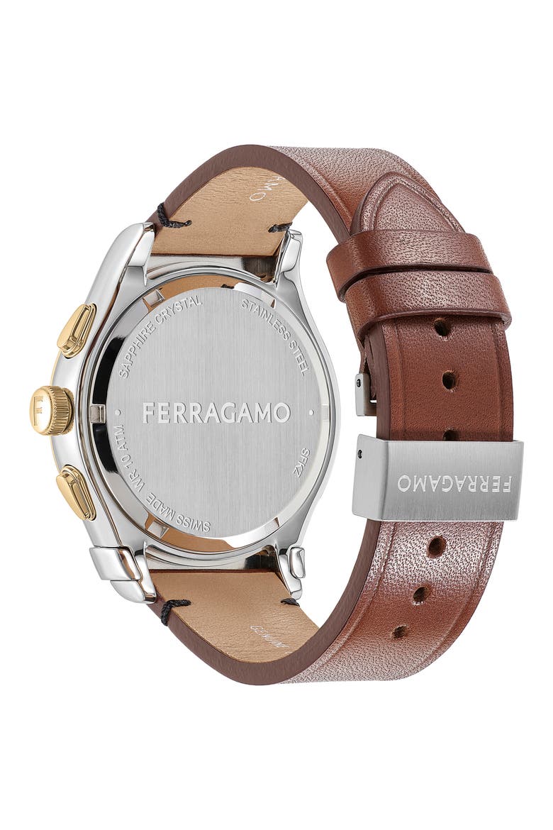 1927 Chronograph Leather Strap Watch, 42mm, Alternate, color, TWO TONE