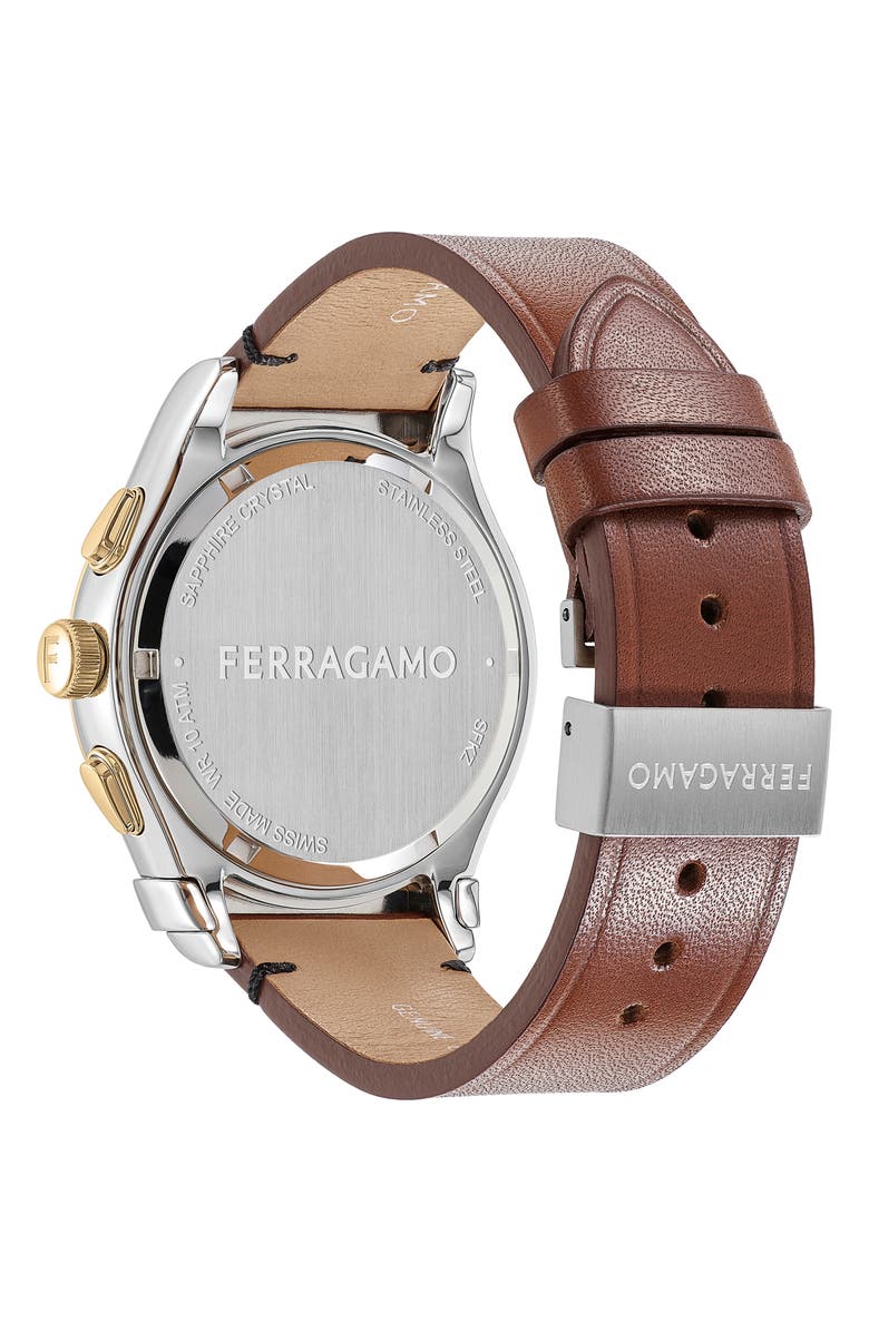FERRAGAMO 1927 Chronograph Leather Strap Watch, 42mm, Alternate, color, Two Tone