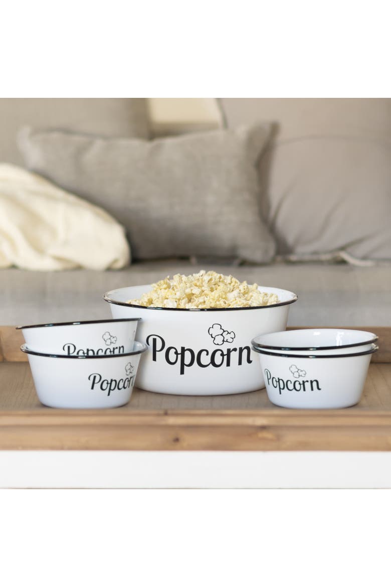 Metal 11 Inch White Popcorn Bowl Set of 5 with Vintage Style, Alternate, color, White