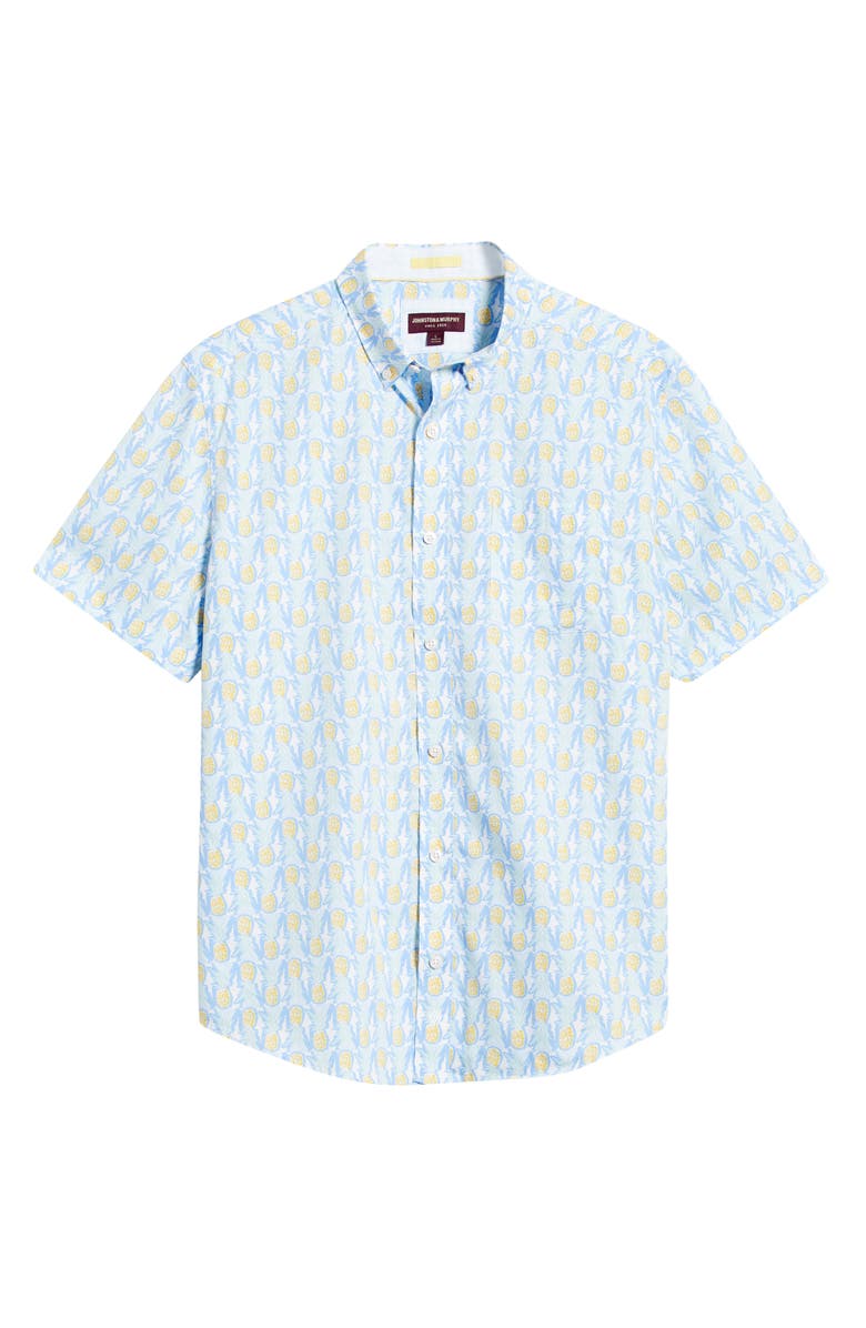 Johnston & Murphy Pineapple Print Short Sleeve Cotton Button-Down Shirt, Alternate, color, White