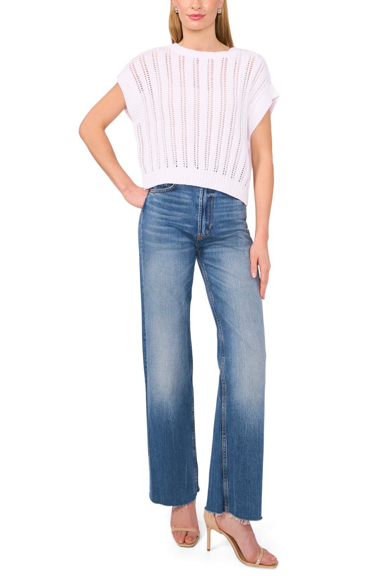 Cotton Short Sleeve Sweater, Alternate, color, BRIGHT WHITE