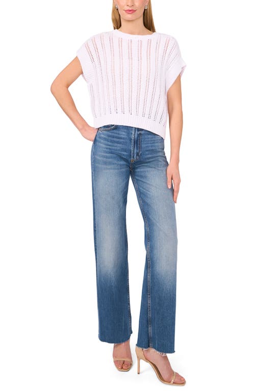 Halogenr Halogen(r) Open Stitch Short Sleeve Sweater In Bright White