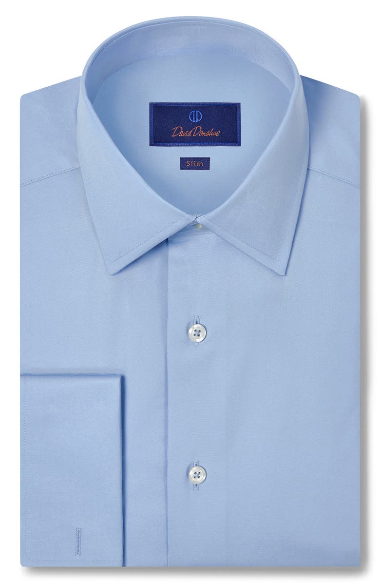 David Donahue Slim Fit Broadcloth French Cuff Dress Shirt, Main, color, Blue