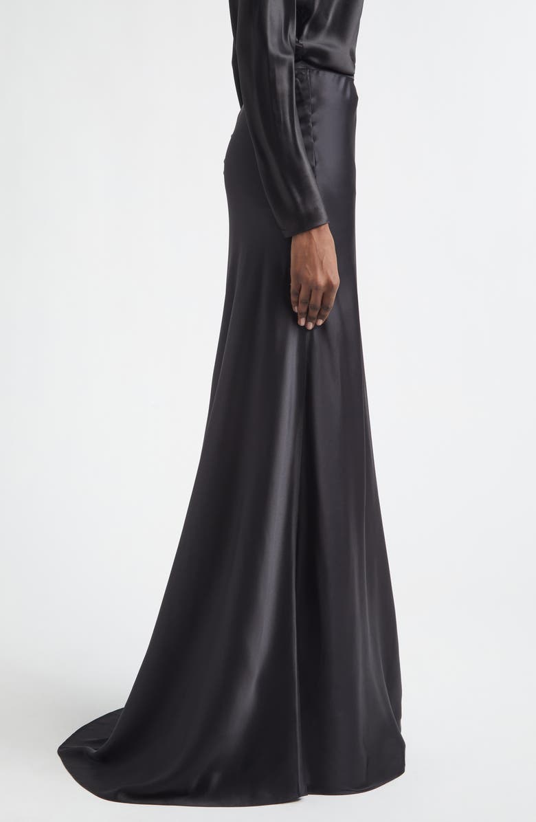 Saint Laurent Bias Cut Silk Satin Skirt, Alternate, color, Noir