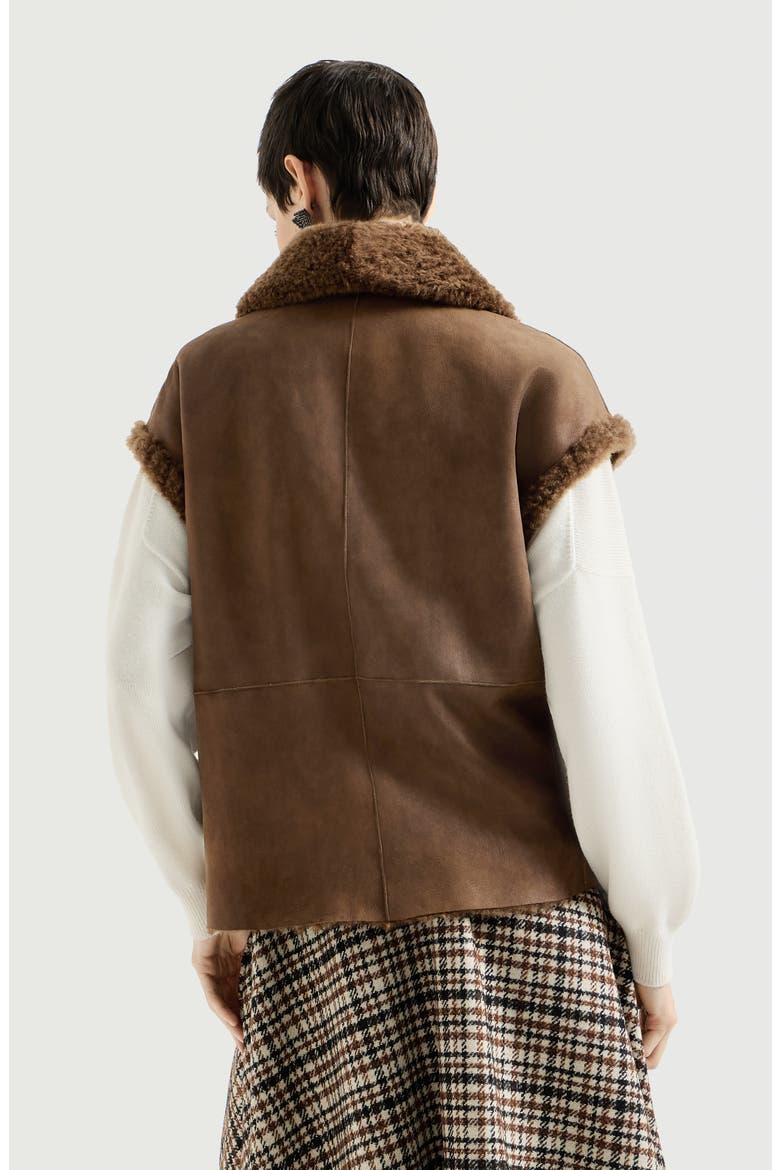 Fuzzy shearling reversible vest with monili, Alternate, color, Chocolate