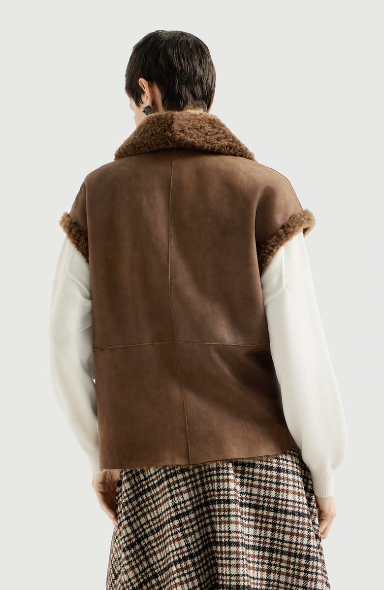 Brunello Cucinelli Shearling reversible vest, Alternate, color, Chocolate