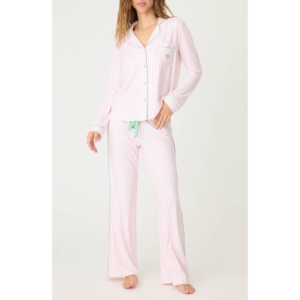 Shop Pj Salvage Happiest On The Court Stripe Pajama Set In Ivory