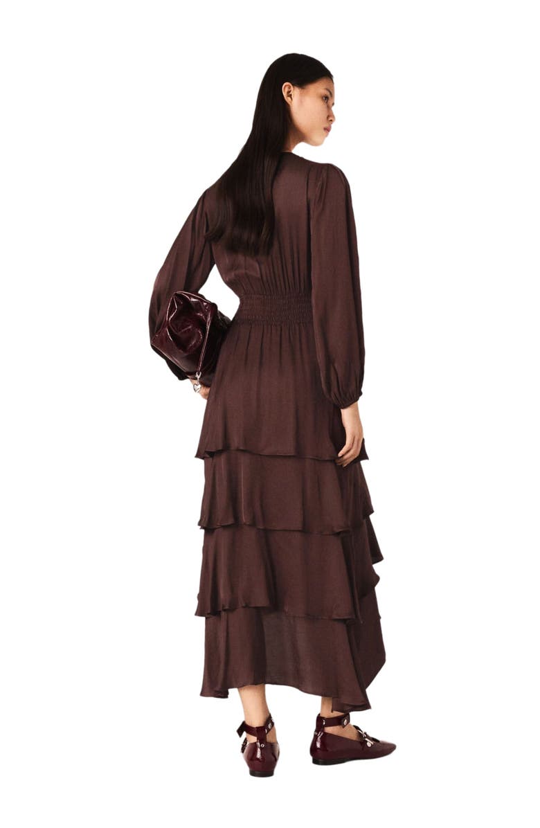 maje Flowy ruffled maxi dress, Alternate, color, Brown