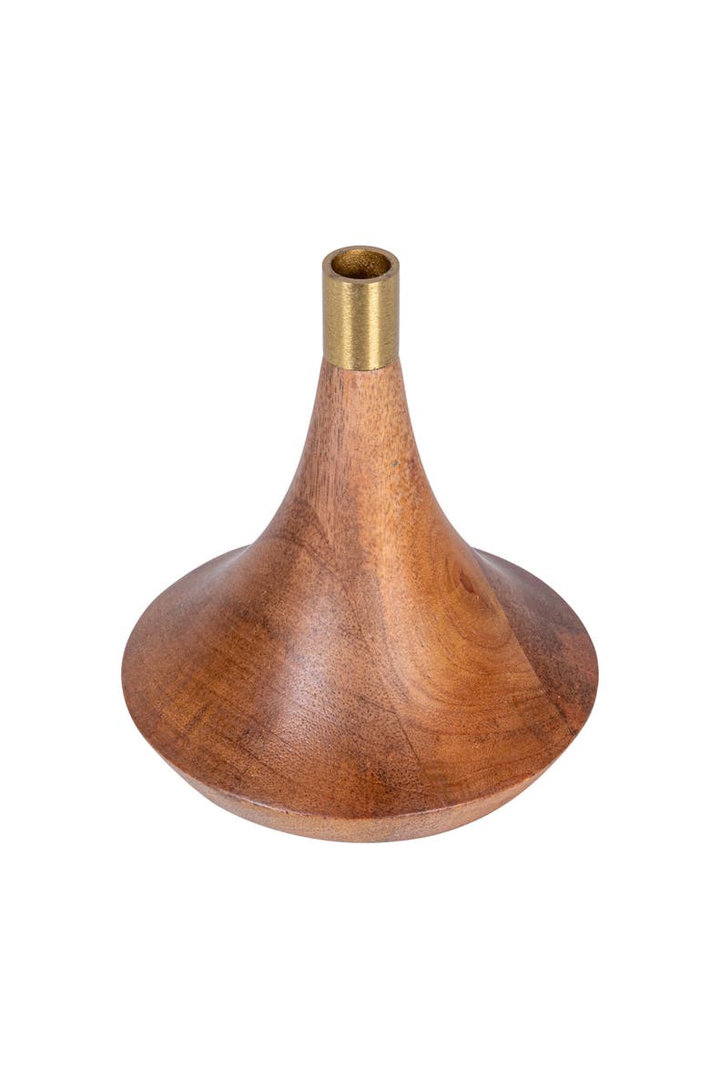 Storied Home Mango Wood and Metal Taper Holder, Gold and Natural, Main, color, Natural