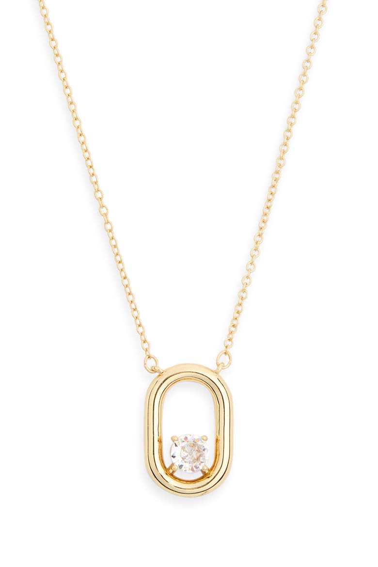 Cubic Zirconia Oval Ring Pendant Necklace, Main, color, CLEAR- GOLD