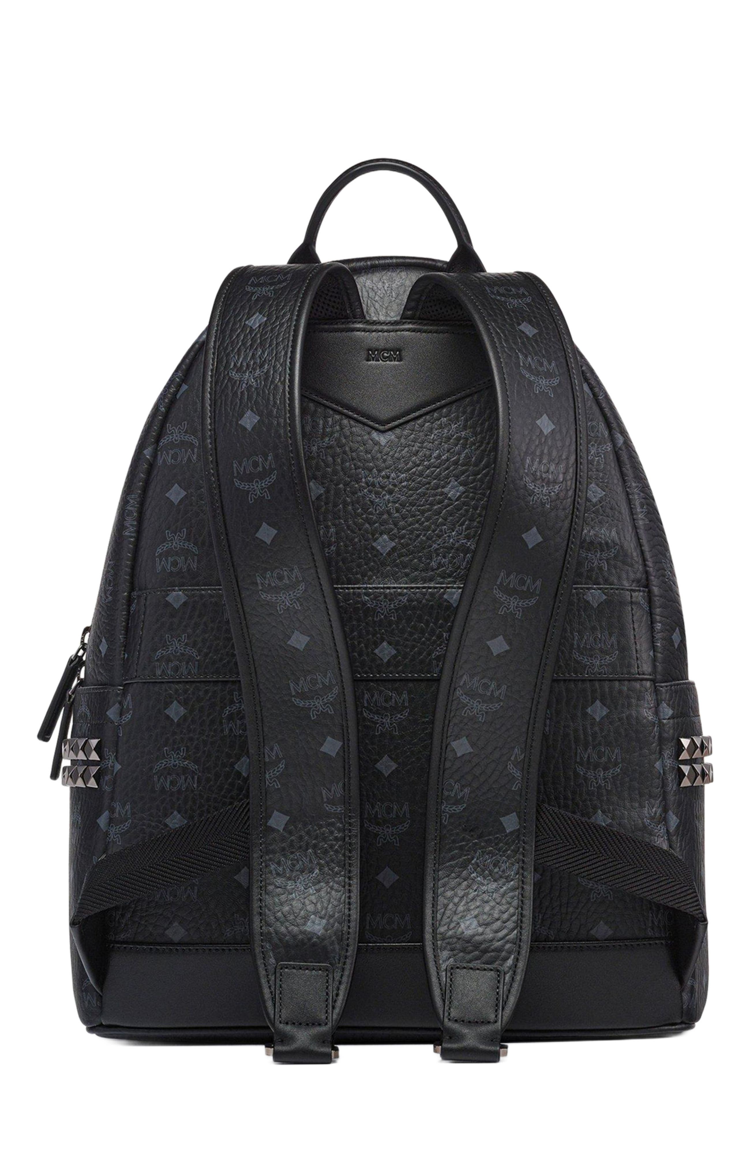 MCM Stark Side Studs Backpack in Visetos, Alternate, color, Black