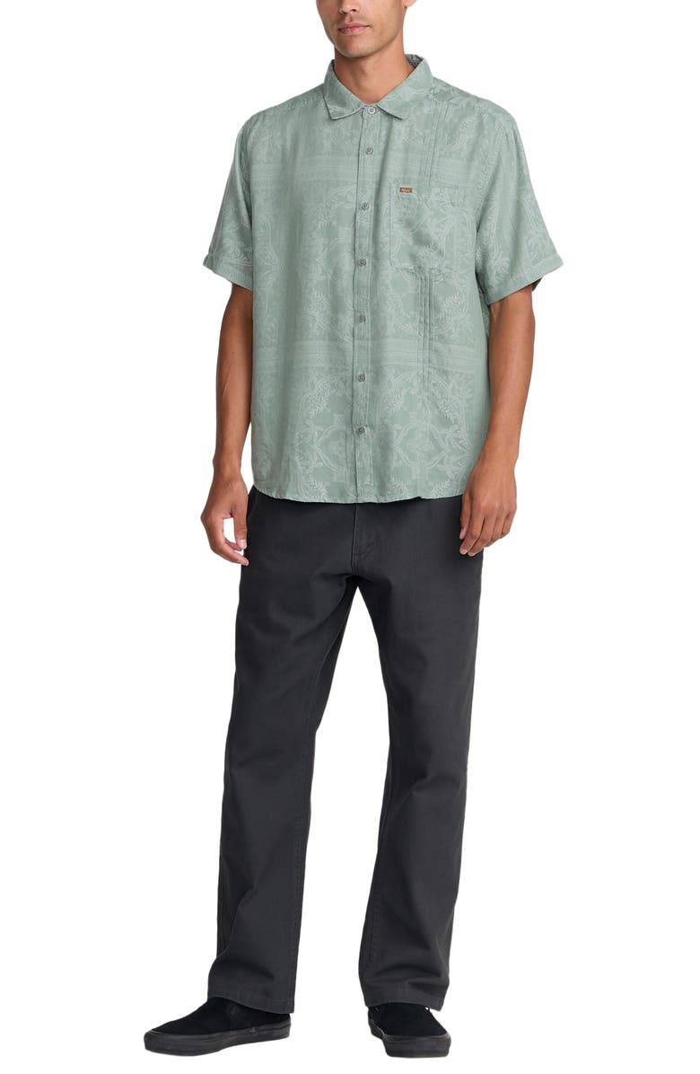 RVCA Mellowist Short Sleeve Button-Up Shirt, Alternate, color, Jade