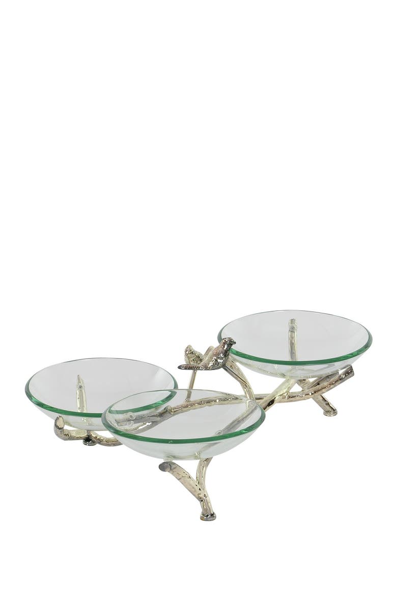Glam Bird & Branches Glass Bowls Stand, Alternate, color, GREEN