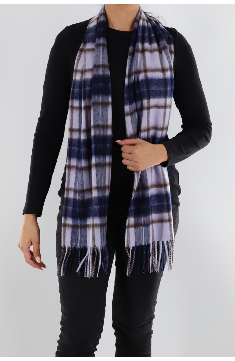 La Fiorentina Plaid Scarf with Fringe, Main, color, Blue