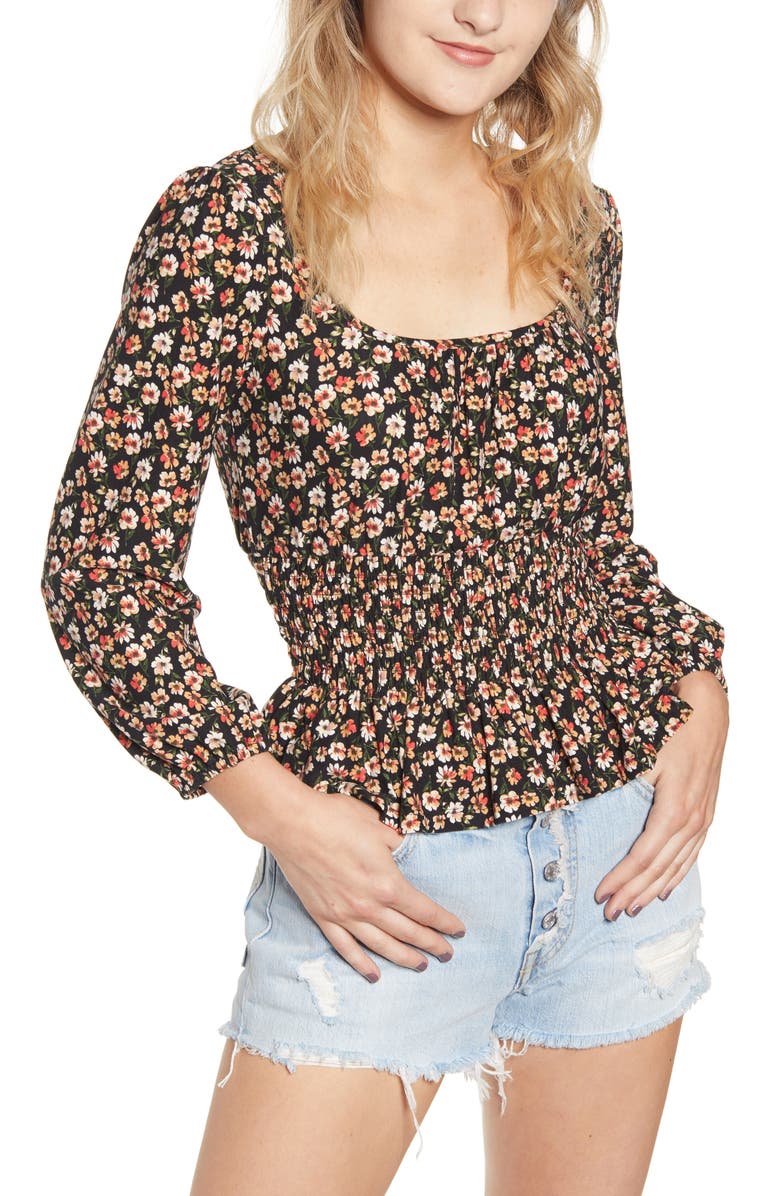 Good Luck Gem Smocked Waist Floral Top, Main, color, 