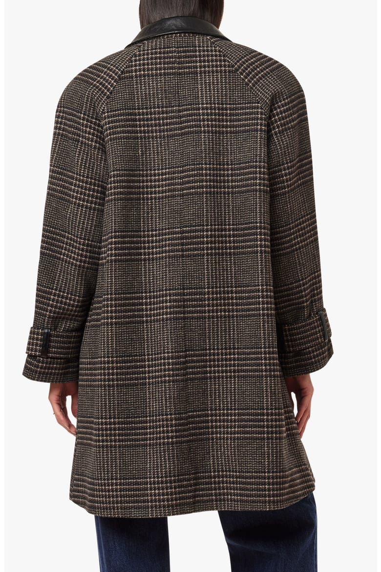 Plaid A-Line Coat with Faux Leather Collar, Alternate, color, CHOCOLATE PLAID