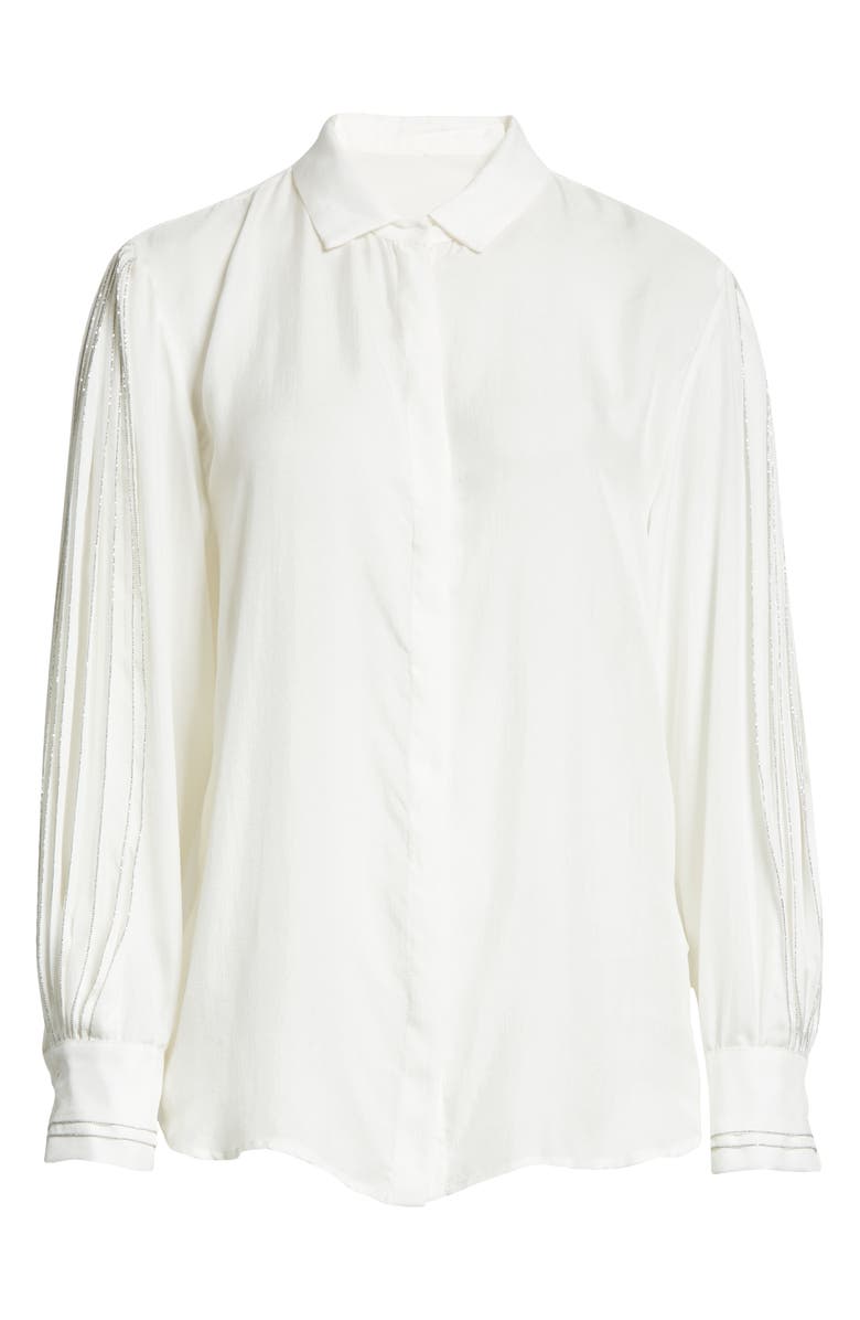 Fabiana Filippi Beaded Pleat Long Sleeve Button-Up Silk Shirt, Alternate, color,