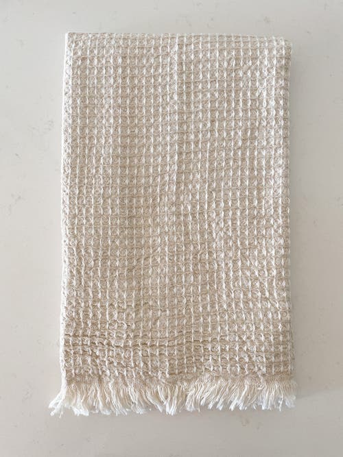 Anaya 2 Tone Turkish Cotton Waffle Bath Towel In Natural Beige